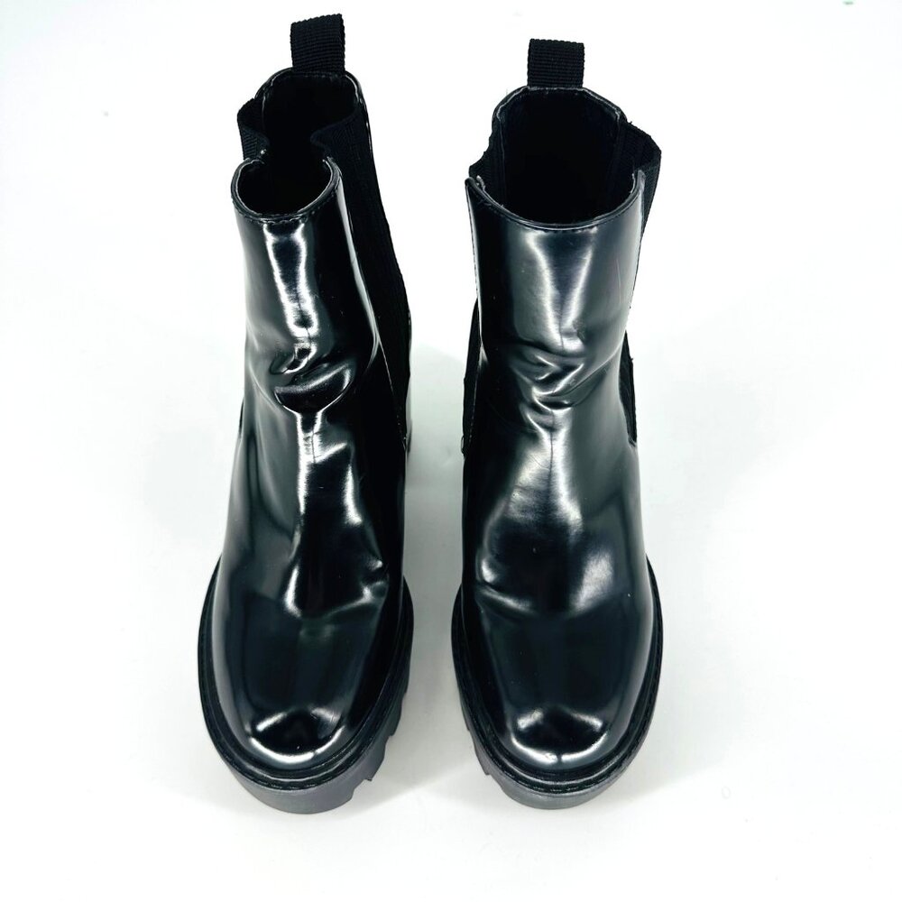 Zara Womens Black Glossy Leather Chunky Heel Chelsea Ankle Boots Size 36 EU - Picture 4 of 11